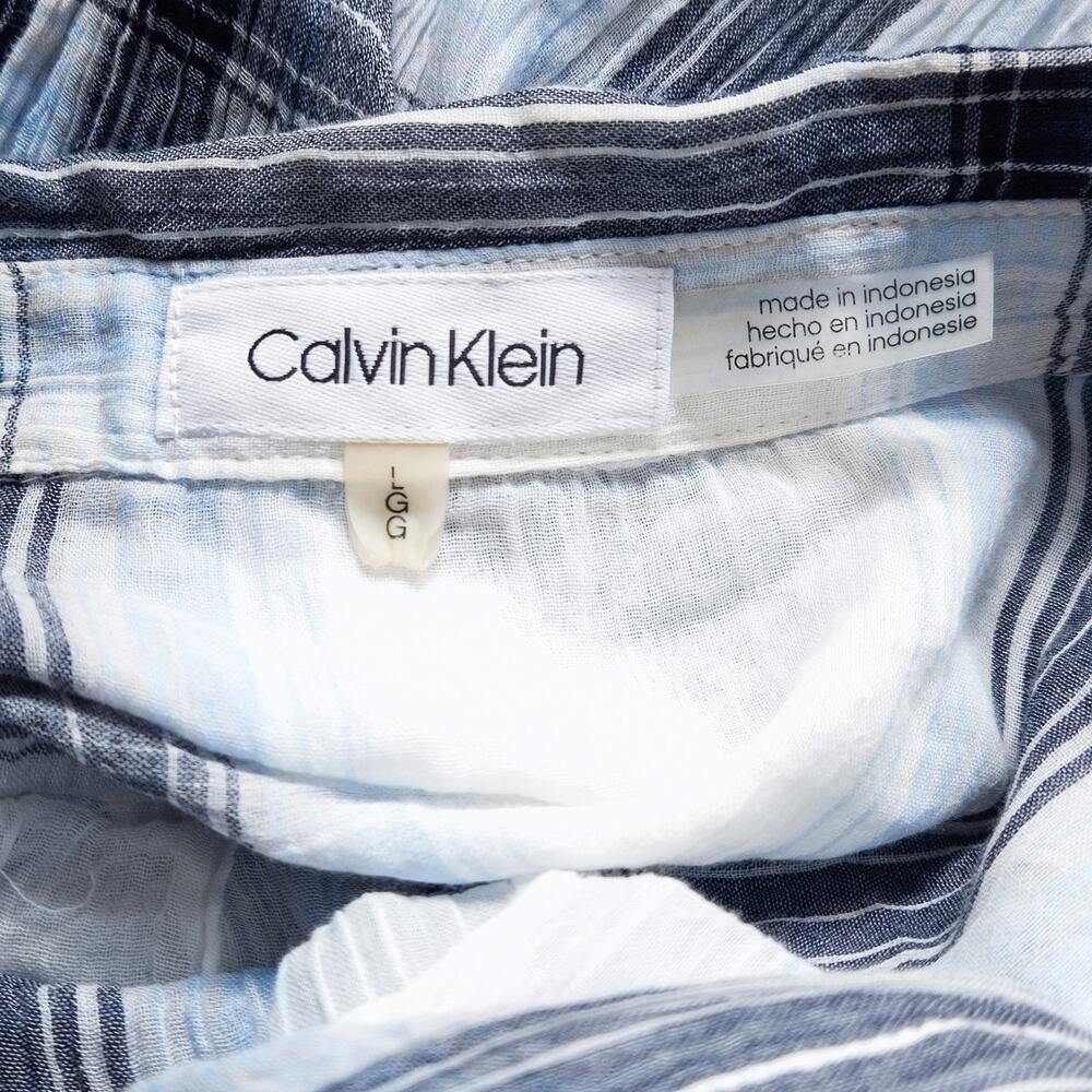 Calvin Klein Shirt Dress L Blue White Americana Heritage Western Rustic - Picture 8 of 8